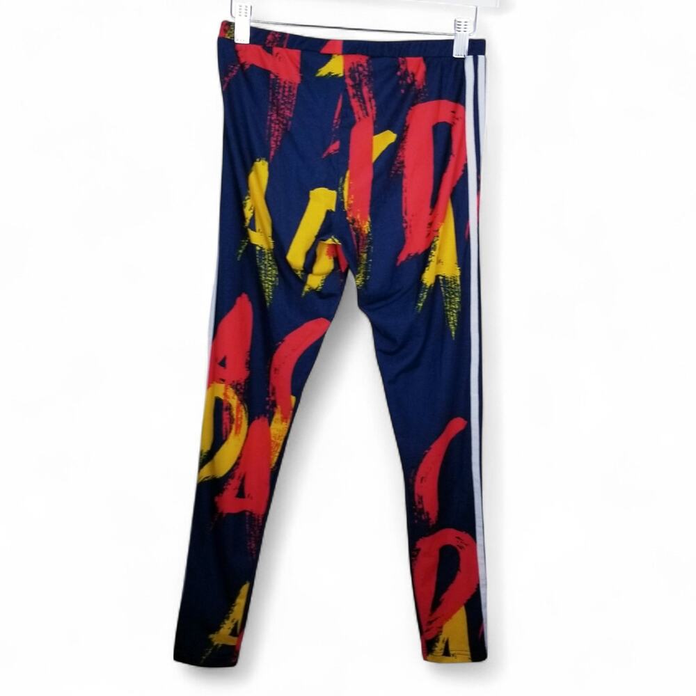 ADIDAS Paris Graphic Print Three Stripe Leggings Navy Red Yellow - Medium - Picture 6 of 12